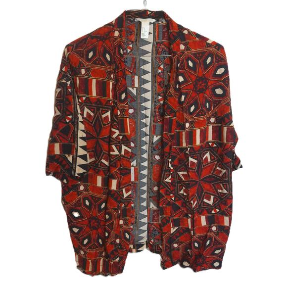H&M Tribal Tiki Hawaiian Print Open Shirt Blouse Top Size XS - Picture 1 of 6